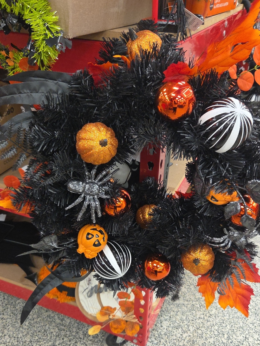 Halloween Black and Orange Decorative Wreath - Seasonal Home Holiday Decor
